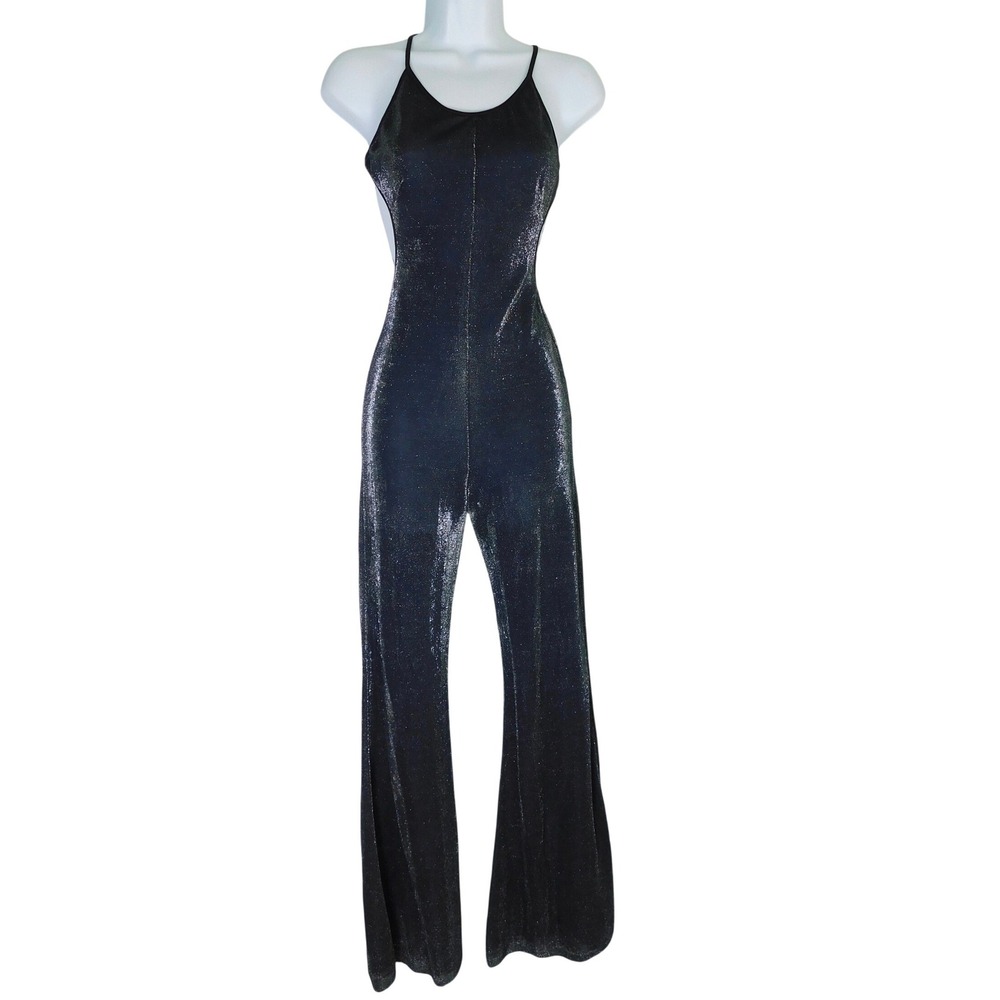 Omar‎ Piragino Milano Black Shimmer Wide Leg Jumpsuit Made in Italy Small